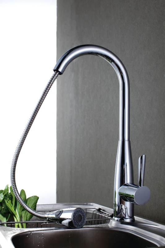 

Free ship chrome clour pull out kitchen faucet mixer tap Single hole /handle deck mounted