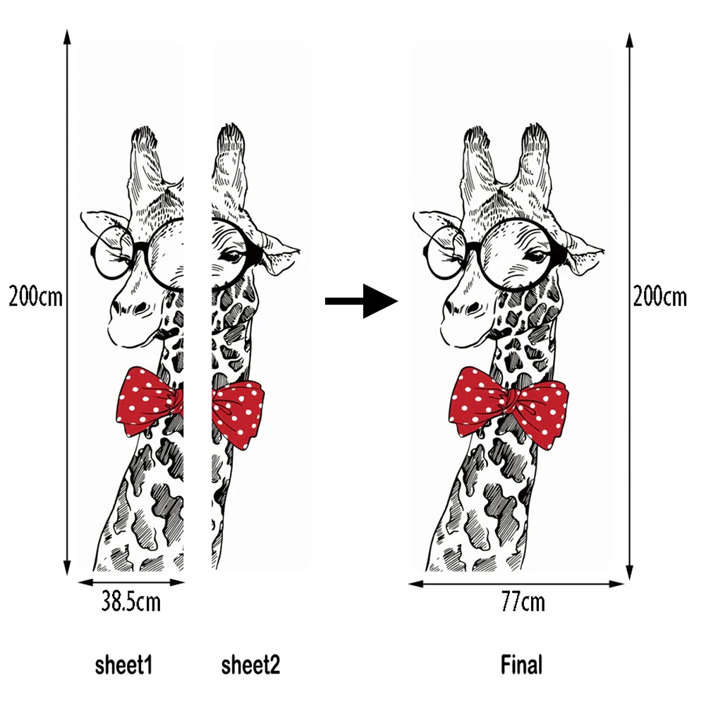 2 шт./компл. черно-белый Жираф креативный 3D стикер двери плакат с изображением двери скандинавские украшения детской комнаты