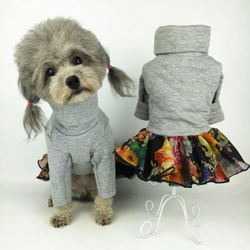 Милое цветочное зимнее платье для маленьких собак, юбка-пачка для домашних животных, кошек, собак, щенков, пальто, чихуахуа, плюшевая Одежда для собак