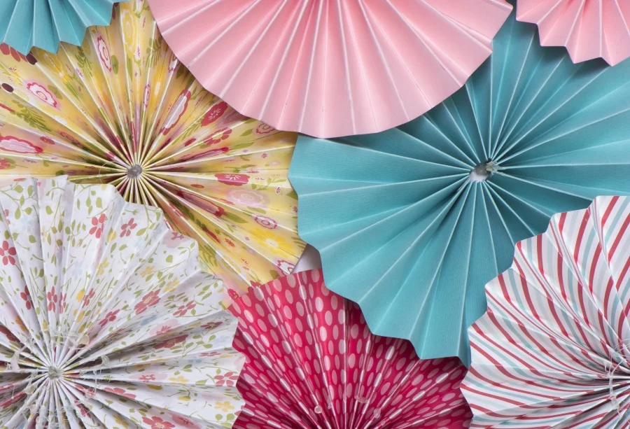 

Laeacco Paper Flowers Handmade Fan Party Birthday Wall Wedding Pattern Photography Backgrounds Backdrops Photocall Photo Studio