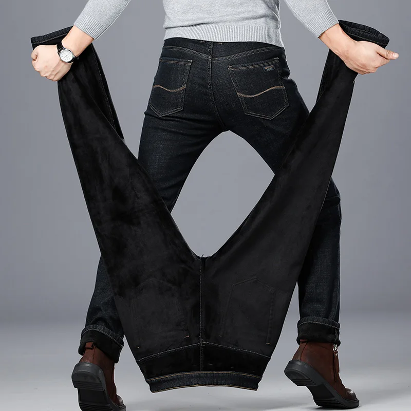 Зимние мужские джинсы, теплые, мужские, черные, классические, джинсы, мужские, Vaqueros, Pantalones, Hombre, брюки, Spijkerbroeken, узкие, прямые, дизайнерские