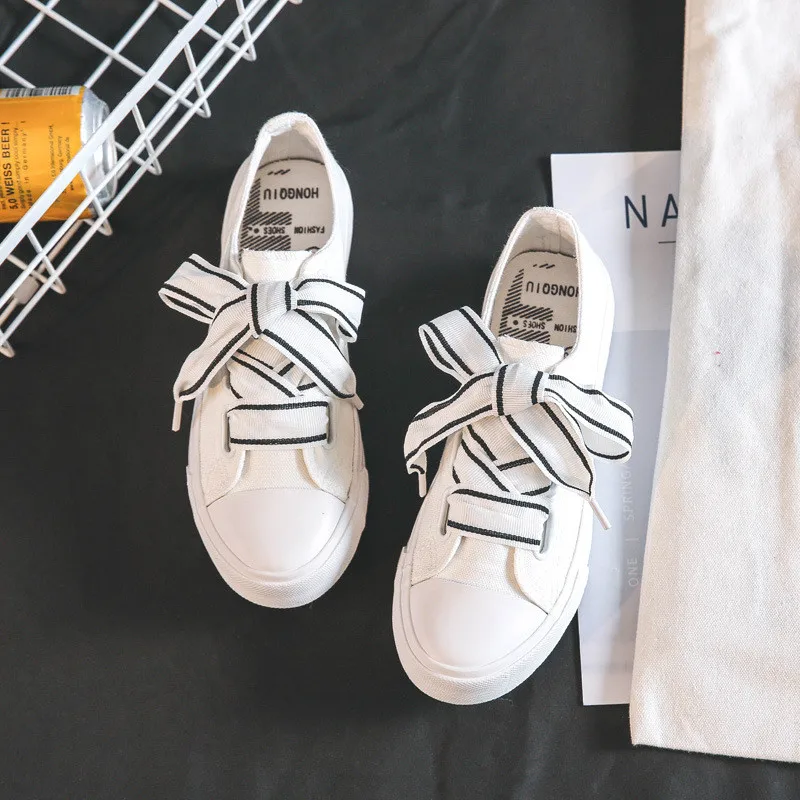 

CPI 2019 new Women Casual Shoes Spring and Summer Ladies Lace-up Canvas Bow Shoes Female Breathable Light Sneakers MJ-13