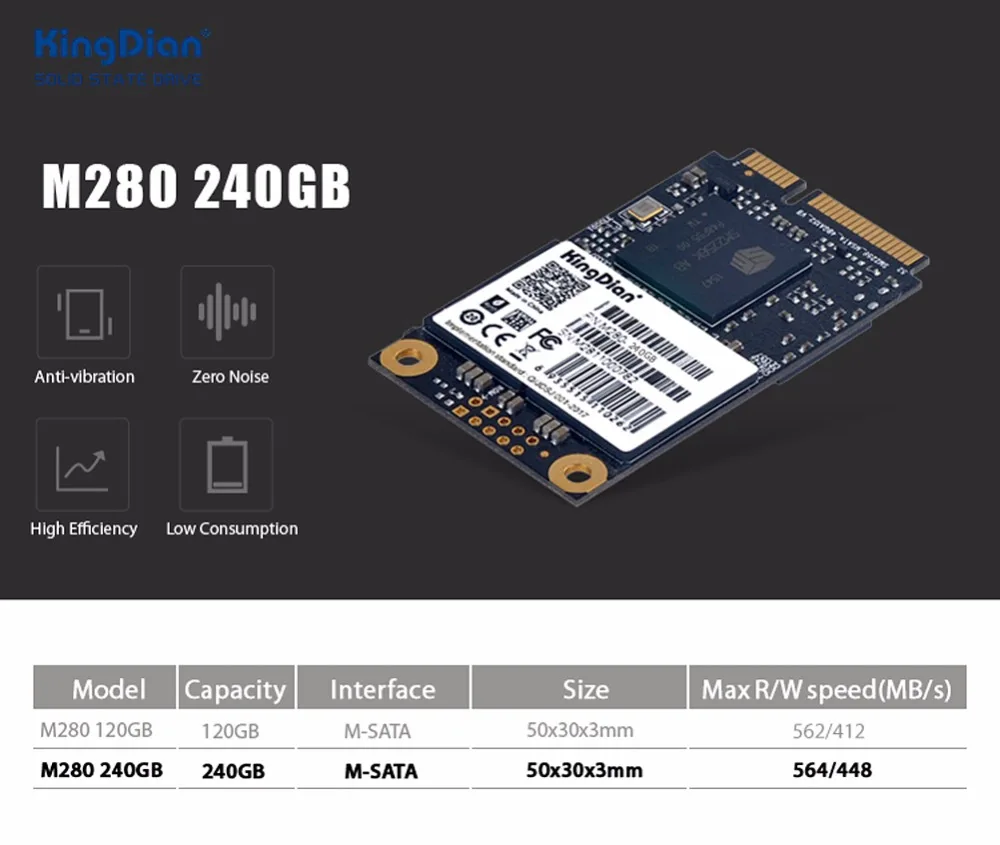 M280-240GB) Kingdian бренд 430/393 Мб/с Высокая производительность SSD mSATA SSD 256g 240 ГБ