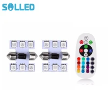 SOL светодиодный набор из 2 шт. пульт дистанционного Управление RGB светодиодный автомобиль купол чтение светильник 31 мм 5050 SMD 6 светодиодный лампы для автомобиля DC 12V авто интерьер