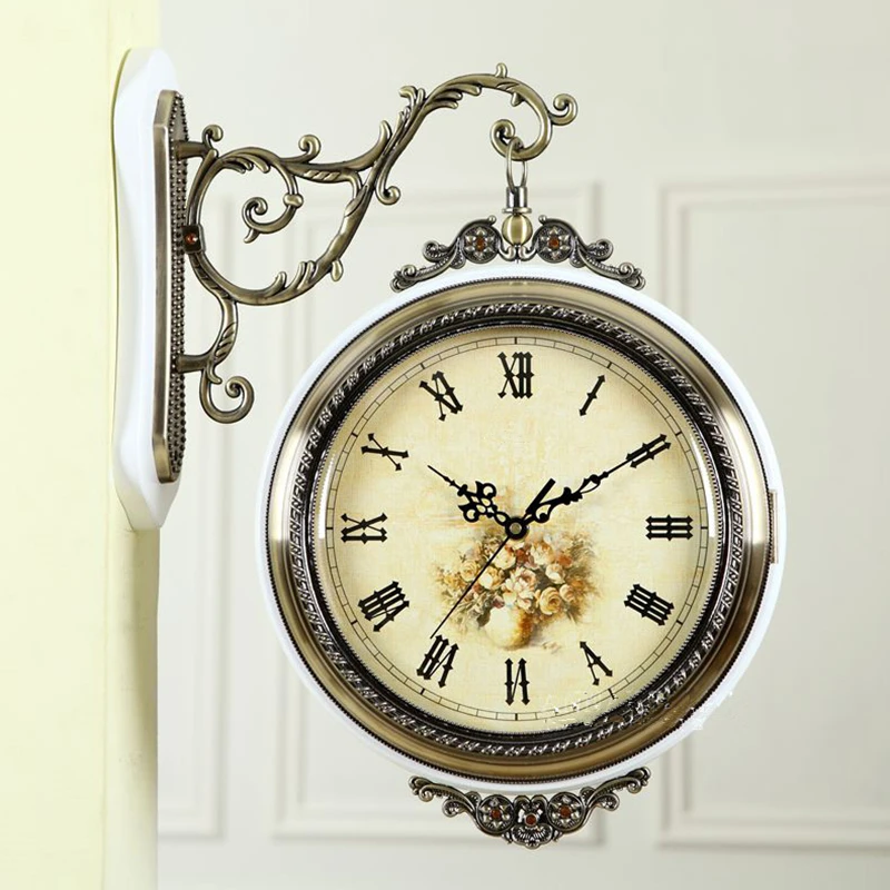 Retro Wood Double Face Wall Clock Corridor Metal Watch European Pow Patrol Guess Women Home