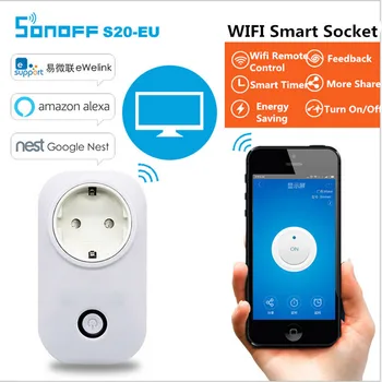 

10pc SONOFF S20 Smart Socket Wifi Wireless APP Remote Smart Home Power Socket Timer Switch for Amazon Alexa Google Home Plug HWC