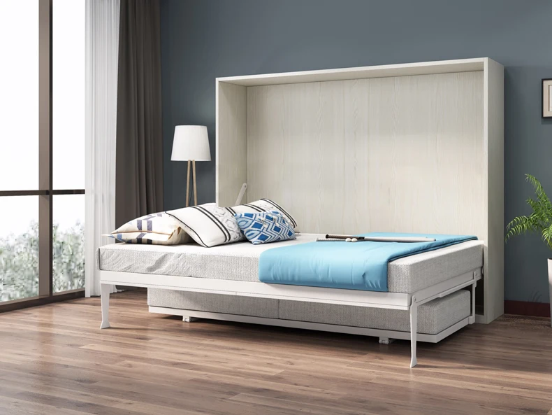 MANBAS Electric Sofa Murphy Bed, Fabric Sofa Foldable Wall Bed, Home Bedroom Queen Camas Rectangle Lit 2 Personnes and Mattress