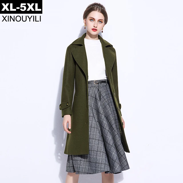 Army Green Color Wool Coat Autumn Winter 2017 Women's