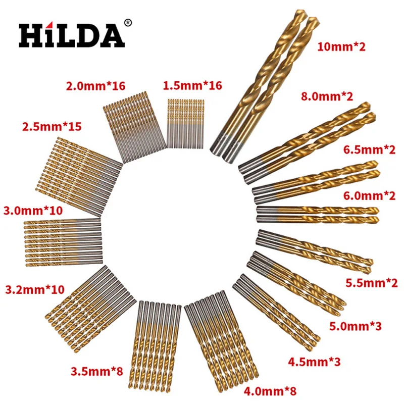 

HILDA 99pcs Twist Drill Bit Set Saw Set HSS High Steel Titanium Coated Drill Woodworkin Tool 1.5-10mm For Cordless Screwdriver