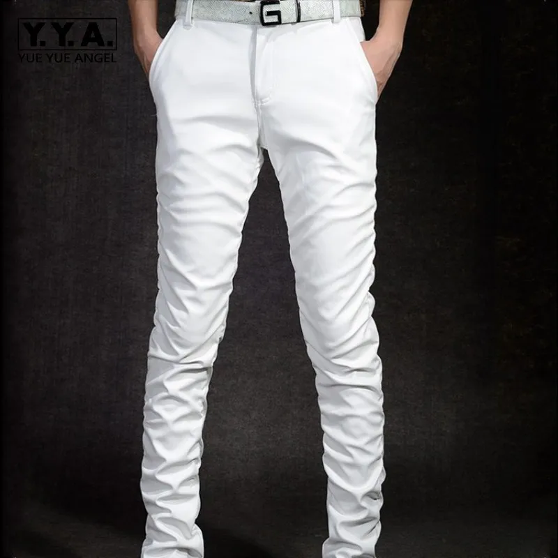 

2019 New Arrival Mens Trousers Casual Pu Leather Male Trousers Motorcycle Skinny Pants Streetwear Slim Fit Male Pants Plus Size
