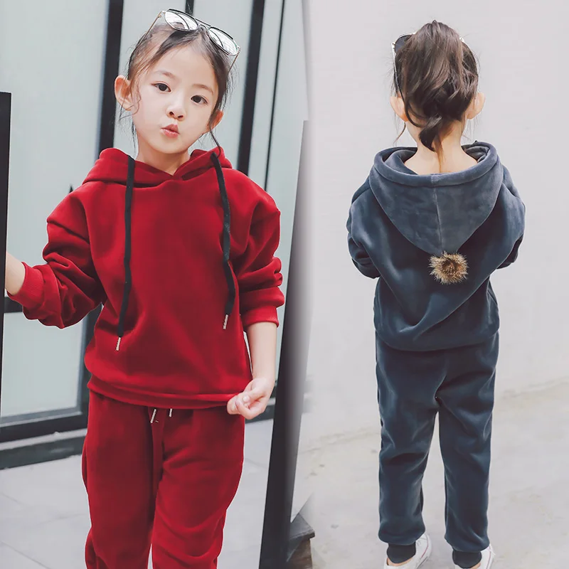 2019 Spring Autumn Girls' Velvet Clothing Set Children's Wear 1 13 Yrs