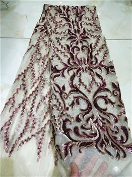 

Embroidered Tulle Sequins Lace Fabric,blue, red Latest African Tulle Lace Fabrics High Quality 2019 Purple gold wine