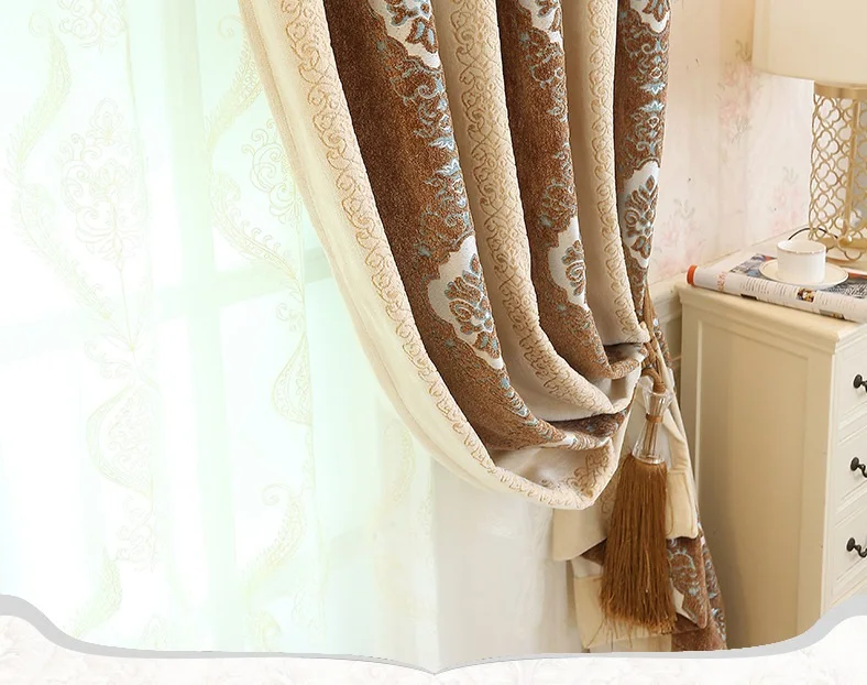 Thick Chenille Jacquard Curtains for Living Dining Room Bedroom Blackout Curtains Custom