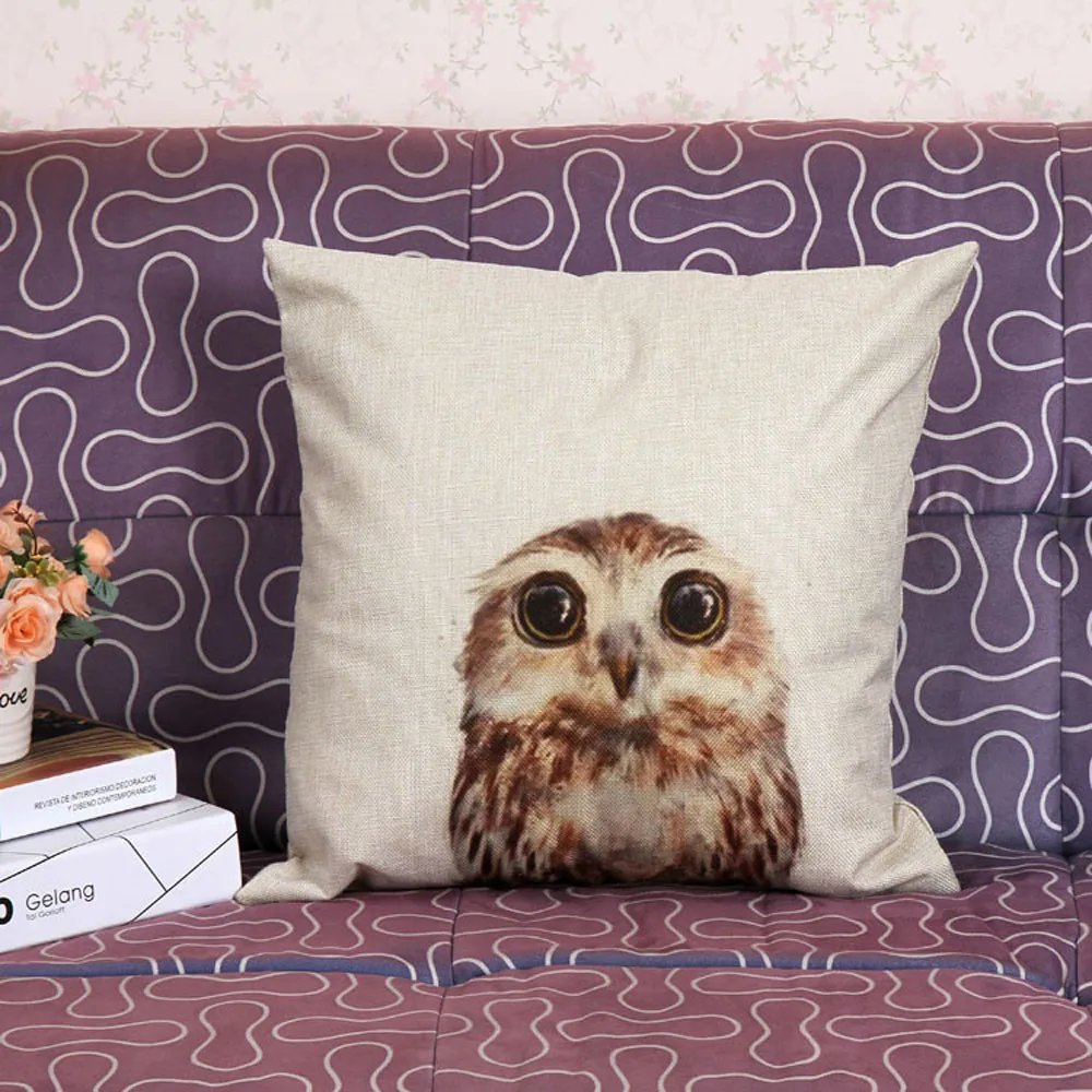 

Hot Sale Vintage Owl Cotton Linen Throw Pillowcase Sofa Waist Almofadas Square Throw Cushion Home Decorative 45cm*45cm