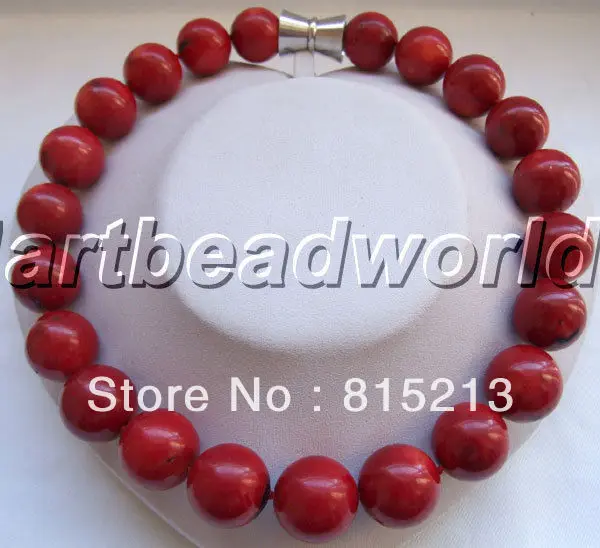 

ddh0035 17" 20mm round red color coral necklace trumpet shape magnet clasp