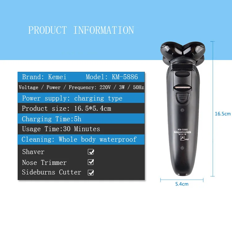 Kemei 3 в 1 Бритва для всего тела Водонепроницаемая вращающаяся интеллектуальная зарядная Бритва для мужчин уход за лицом 5D плавающая 5886