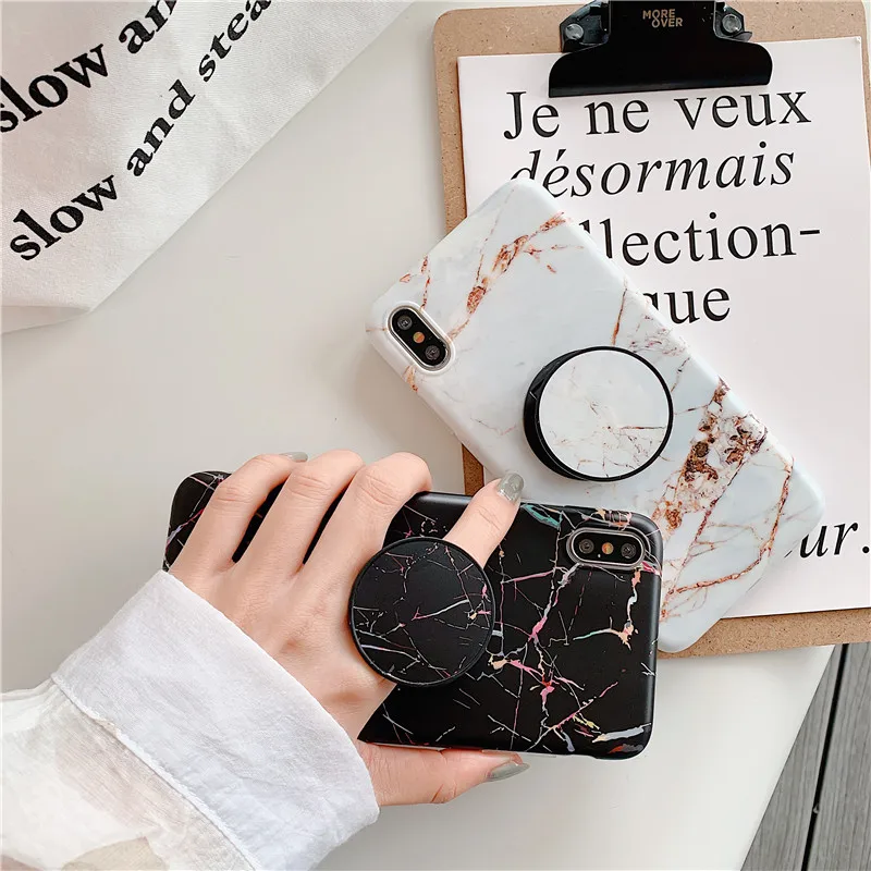 

ZRICKIE Marble Case For iPhone X Xs Max Case Folding Bracket Silicone TPU Matte Case For iPhone 8 7 6 6S Plus Case Fundas Capa