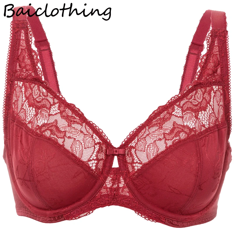 

BAICLOTHING Women's Plus Size Full Coverage Underwire Non-padded Lace Floral Embroidery Full Figure Minimizer Bra 34~44 E F G H