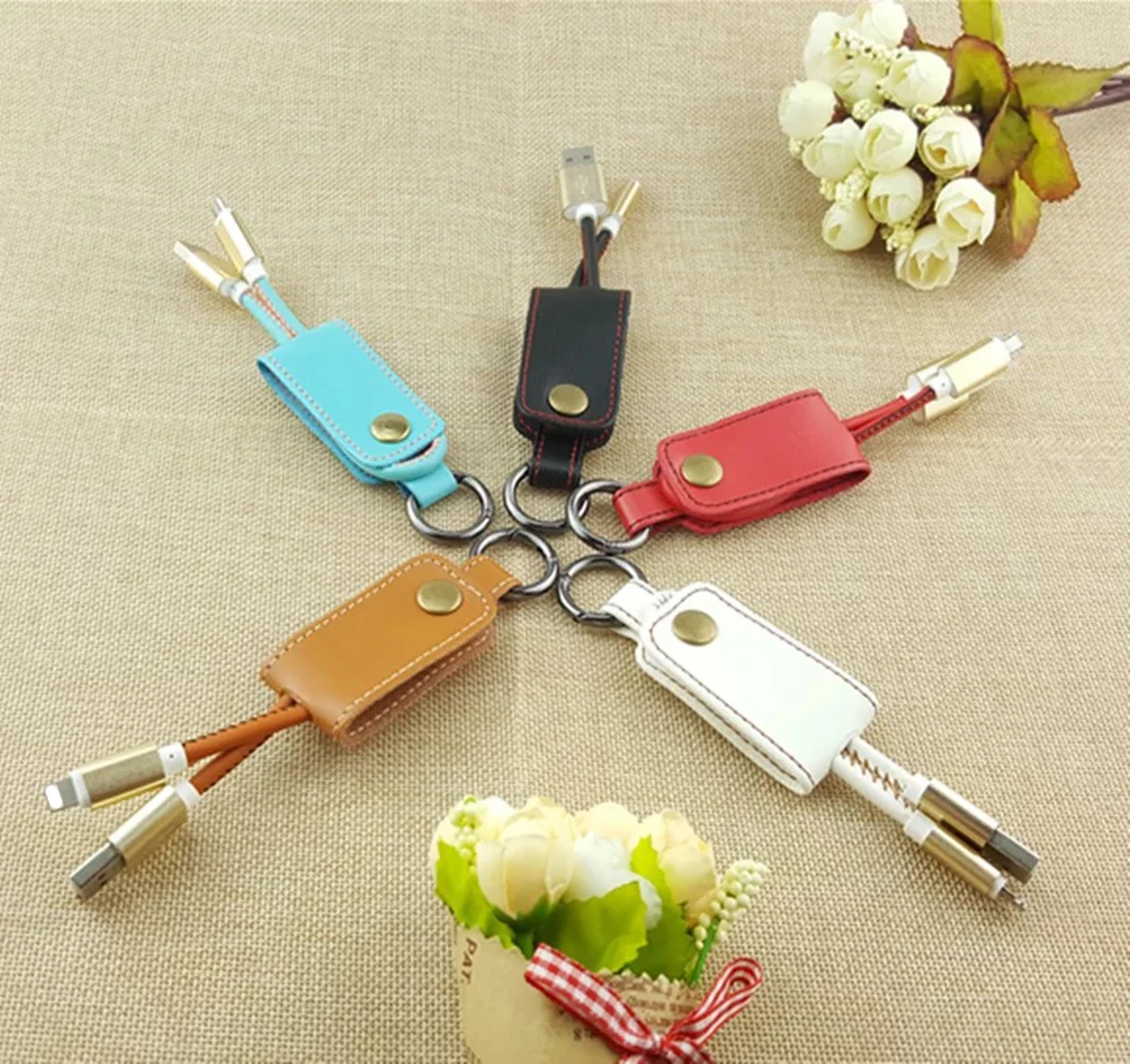 

USB Data Cable for iPhone 5V 2A USB PU Leather Keychain Charging Cable for iPhone 6 6S 7 Plus 5 5S SE Apple iPad Cabo
