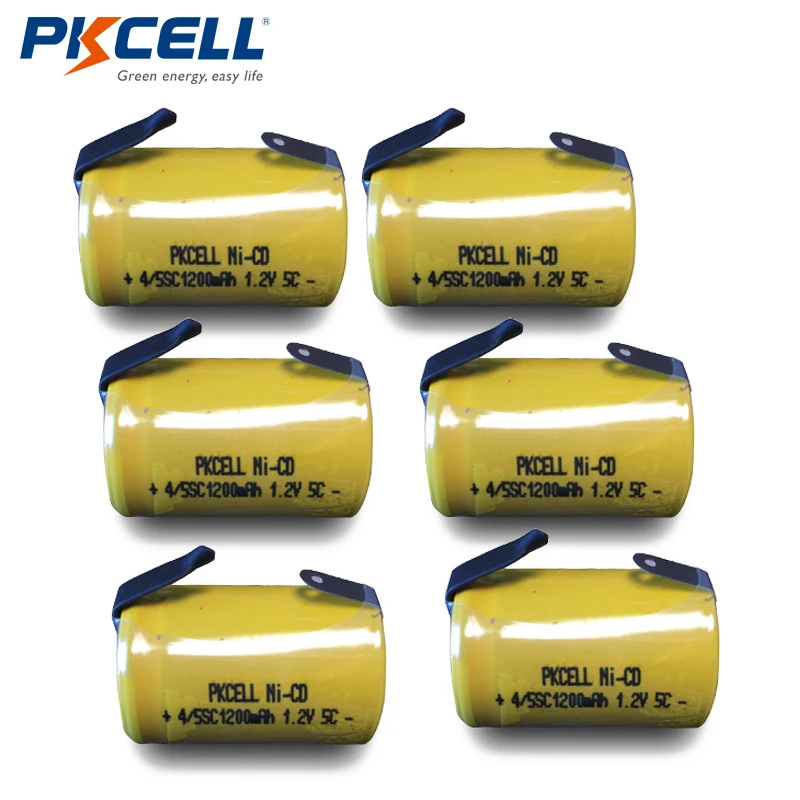 6 шт./лот PKCELL Ni-CD 1200mAh 1,2 V 4/5SC Sub C NiCd аккумуляторная батарея плоский верх с вкладками