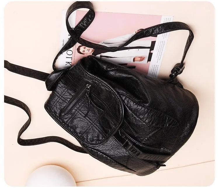 MJ Soft Leather Women Backpack Large Travel Bag PU Leather Female Daypack Black Backpack School Bag for Teenage Girls (17)