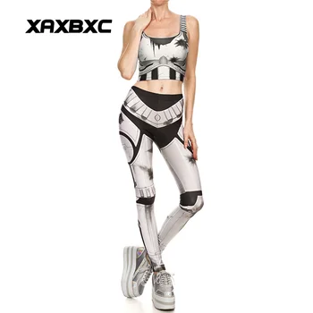 

NEW 1643 Sexy Girl leggins Fighting Mecha Iron Man Cosplay 3D Print Women Leggings Crop Top Vest Sets Fitness Workout Suit
