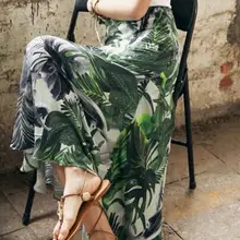 Летняя шифоновая юбка в стиле бохо с принтом, длинная юбка с высокой талией, Пляжная Праздничная юбка для женщин