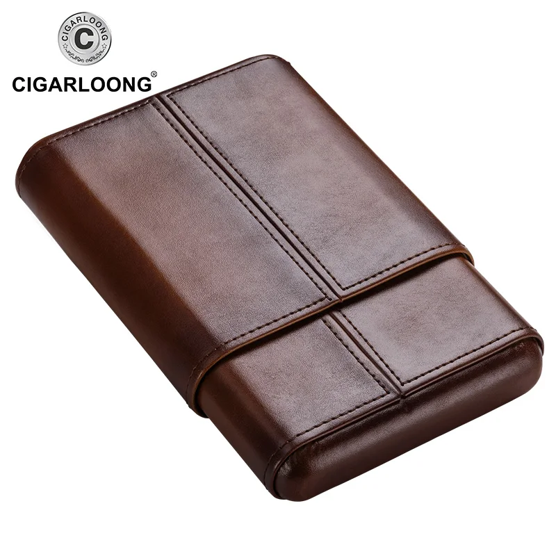  CIGARLOONG Free Ship Cigar Moisturizing Leather Cedar Wood Travel Portable Protective Cigar Case Fi