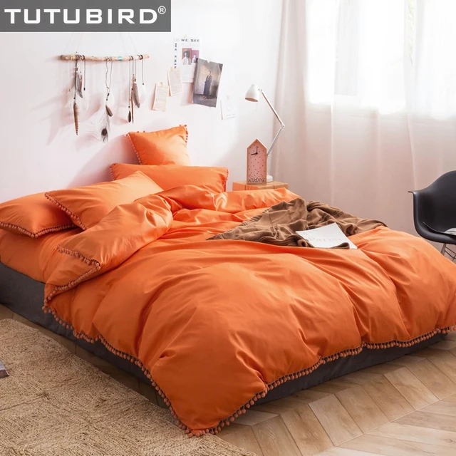 Orange Queen Bedding Set Solid Color bedlinen Egyptian cotton bed sheet