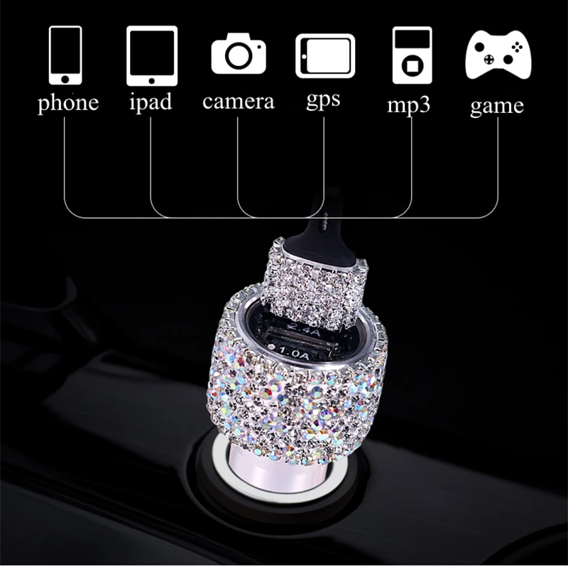 Универсальный автомобильный держатель для телефона с блестящими кристаллами Стразы держатель на вентиляционное отверстие автомобиля Зажим двойной USB быстрое автомобильное зарядное устройство 3 в 1 кабель для зарядки