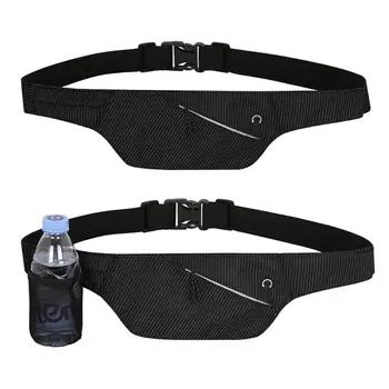 

THINKTHENDO Running Belt Fanny Pack Bum Bag with Water Bottle Holder and Earphone Outlet Black Zipper Phone Bag Waist Bag