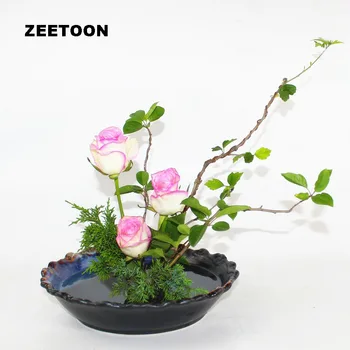 

Zen Flower Plate Coarse Pottery Flower Pot Tabletop Vase Hydroponic Ikebana Bowl Japanese Flower Arrangement Ceramic Containers