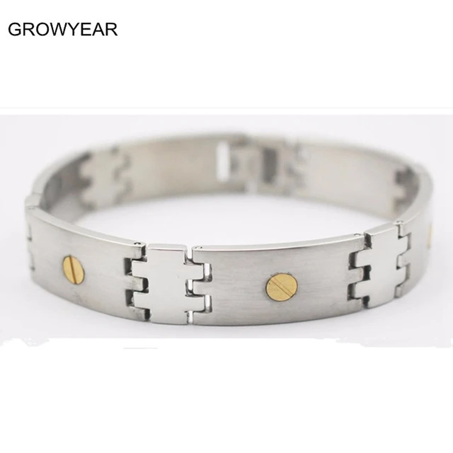 Mens Two Tone Bracelets Stainless Steel Jewelry Silver Golden Mens Two Tone Bracelets Stainless Steel Jewelry Silver Golden Bracelet Men Casual Link 1pcs Free