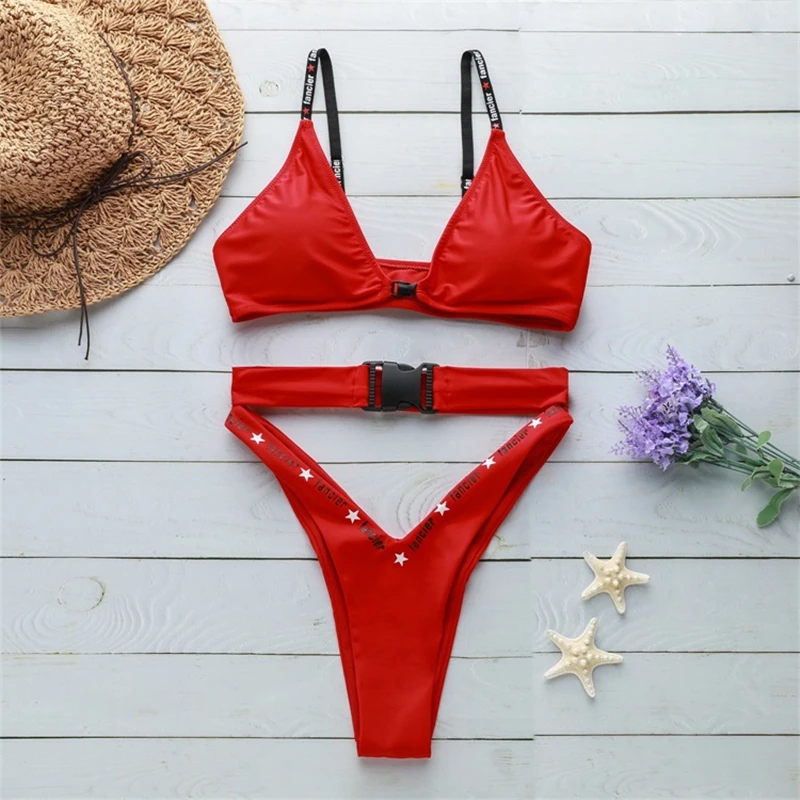 

Red Letter Bikinis 2019 Beach Wear Sexy Sport Swimwear Thong Brazilian Bikini Set Mini Micro Biquini High Legs Belt Swimsuit