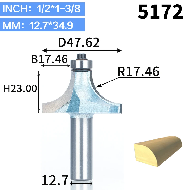 1 шт. круглые фрезы для дерева, деревообрабатывающий инструмент, промышленный концевой подшипник, Фрезерный резак, угловой круглый над бит - Длина режущей кромки: 5172