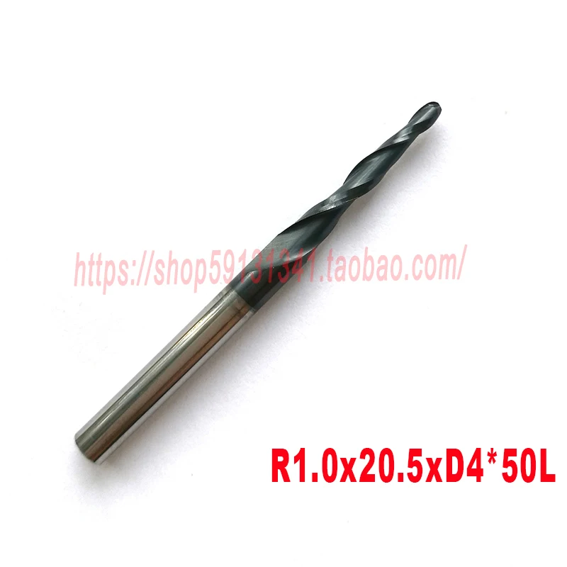 

2pcs/lot R1.0*D4*20.5*50L*2F HRC55 Tungsten solid carbide Tapered Ball Nose End Mills cone milling cutter wood knife tools