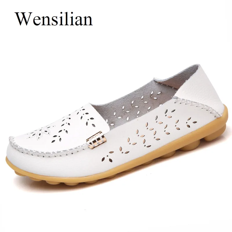 

Women Casual Shoes Leather Ballet Flats Slip On Loafers Moccasins Round Toe Flower Summer Boat Shoes Zapatos Mujer Size 35-44