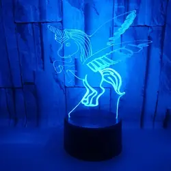 Единорог 3D светодиодный ночник 7 цветов детские, вечерние лампы Luminaria 3D светодиодный лошадь животных Спальня настольные лампы, украшения