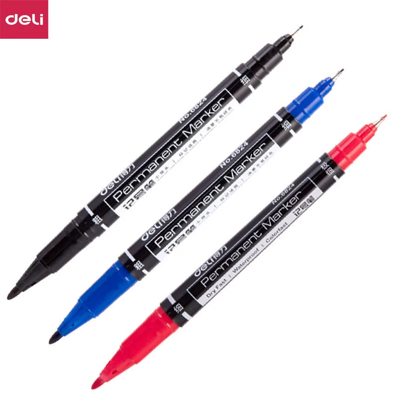 

Deli wholesale 3pcs colored dual tip 0.5/1 mm fast dry permanent sign marker pens for fabric metal quality fineliner for drawing