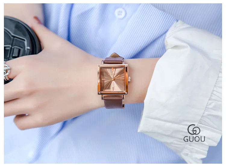 New GUOU Women Watches Fashion Square Watch Women Top Luxury brand Leather Watch Clock relogio feminino reloj mujer saat