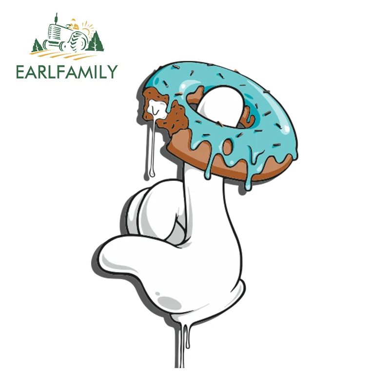 

EARLFAMILY 13cm x 8.8cm Holding A Delicious Donut Vinyl Sticker Car Bumper Decal Rear Windshield Car Styling Cartoon Car Sticker