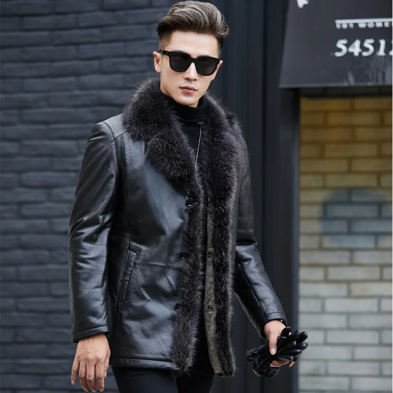 Мужская куртка из искусственной кожи, зимнее пальто с воротником из меха енота, байкерские кожаные куртки размера плюс, Chaqueta Cuero Hombre T1029