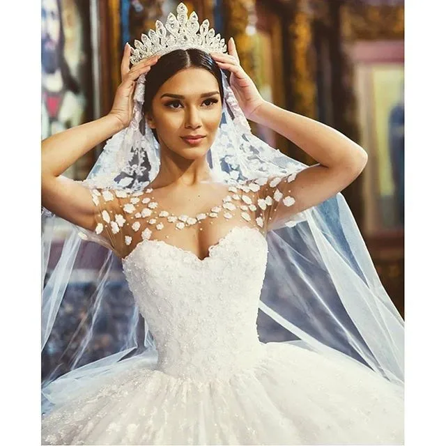 New-See-Through-Top-Ball-Gown-Wedding-Dresses-Sweetheart-Pearls-Flowers-Tulle-Princess-Bride-Dresses-vestidos