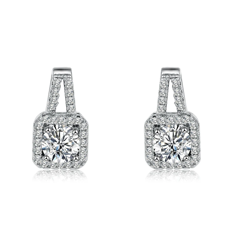 

WEIMANJINGDIAN Sparkling AAA Cubic Zirconia CZ Crystal Square Halo Earrings for Women in White Gold Color