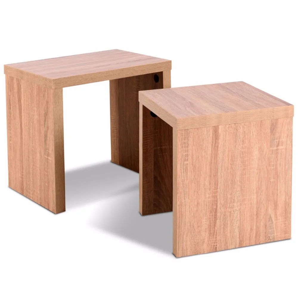 Giantex Set of 2 Nesting Coffee End Table Side Table Wood Color Living Room Furniture HW58203