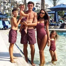 Família combinando banho polka dot print sexy maiô 2020 mãe e filha roupas de praia shorts homens meninos família olhar c0368