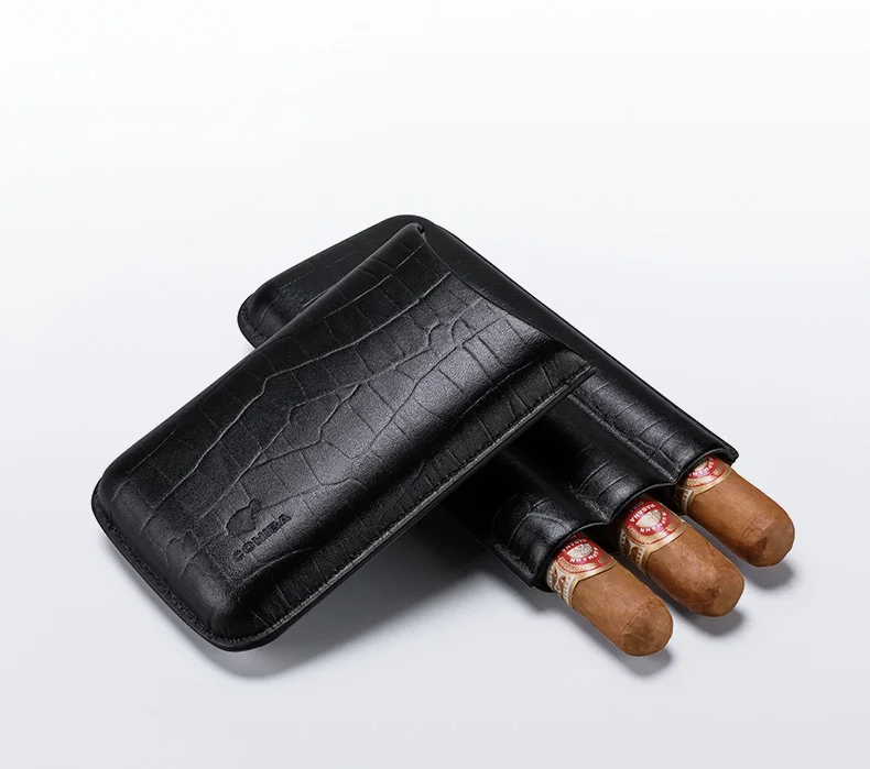 COHIBA Черный крокодиловый кожаный чехол-держатель для сигар Humidor 3 трубки портативный дорожный Чехол из нержавеющей стали для обрезки сигар TH-1002 - Цвет: HT-1002a