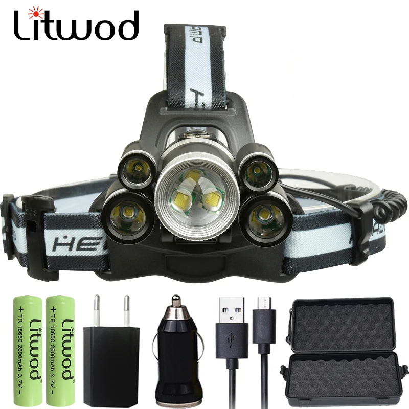 

Z202508 Litwod Headlamp 20000 Lumen Chips 5* T6/ 2* XPE LED Head Lamp Zoomable torch 5 Model Led Headlight For Camping Lanterna