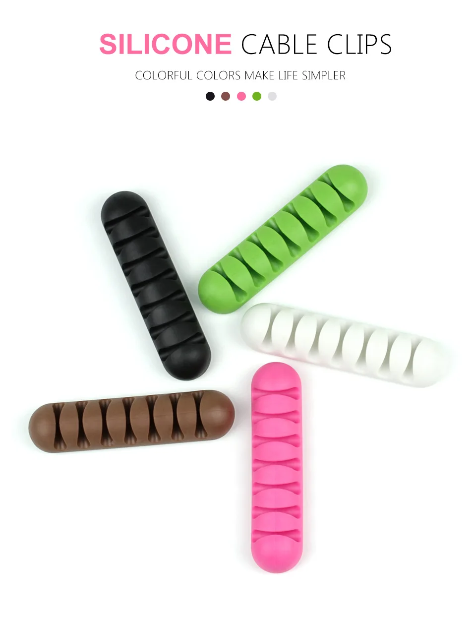 !ACCEZZ USB Cable Organizer Wire Winder Headphone Earphone Holder Mouse Cord 7 Holes Silicone Clip Desktop Line Cable Management (1)