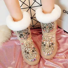 Top Heavy Industry European Luxury Exclusive Original Gemstone Rhinestone Leather Snow Boots Joker Thicken Warm Boots